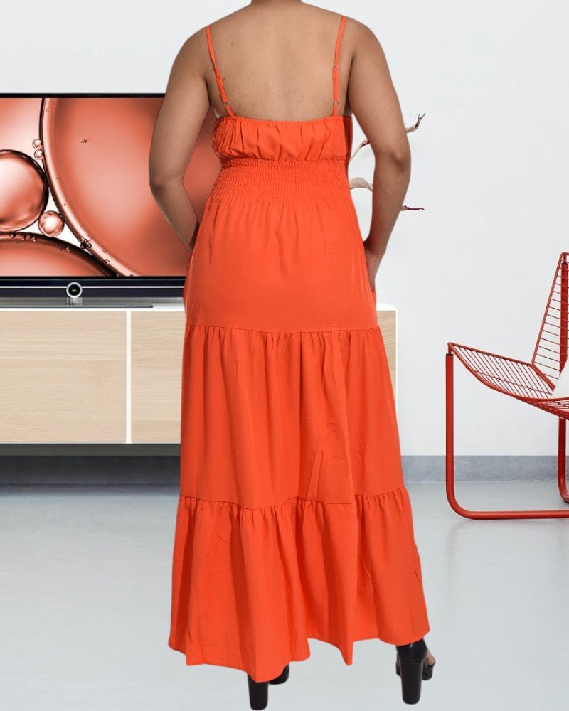 Orange Strappy Ruffle Pocket Dress - StylePhase SA