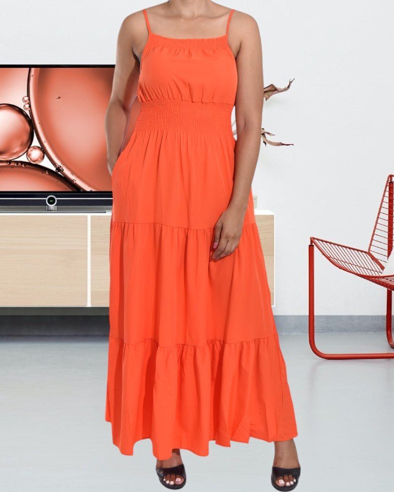 Orange Strappy Ruffle Pocket Dress - StylePhase SA