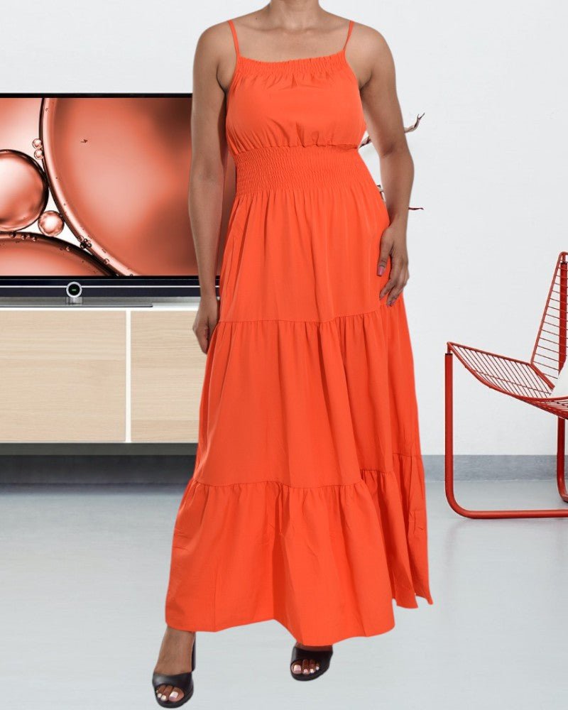 Orange Strappy Ruffle Pocket Dress - StylePhase SA