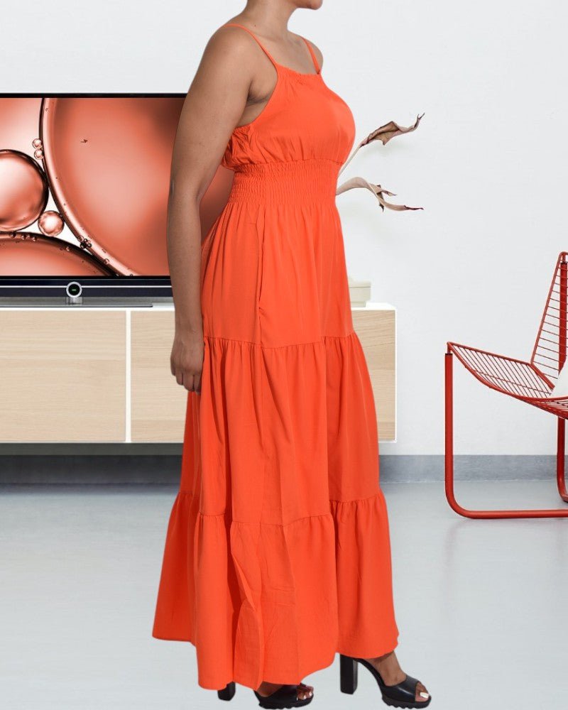 Orange Strappy Ruffle Pocket Dress - StylePhase SA