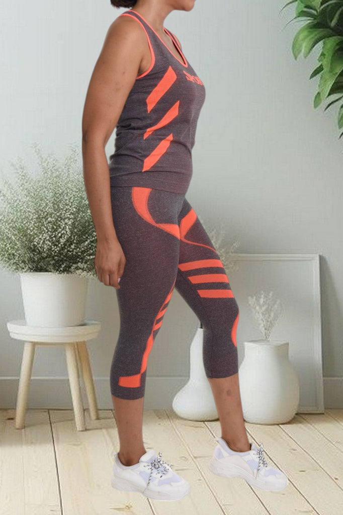 Orange Striped 3/4 Activewear Set - StylePhase SA