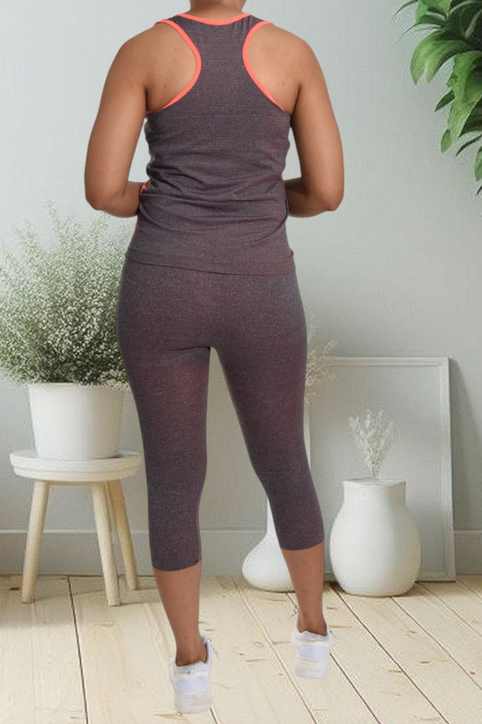 Orange Striped 3/4 Activewear Set - StylePhase SA