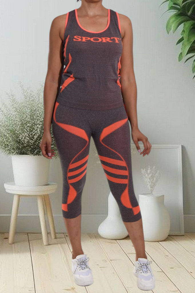 Orange Striped 3/4 Activewear Set - StylePhase SA