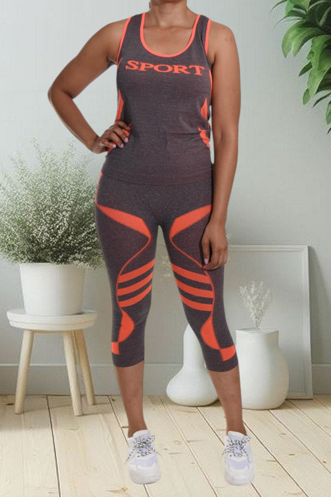 Orange Striped 3/4 Activewear Set - StylePhase SA