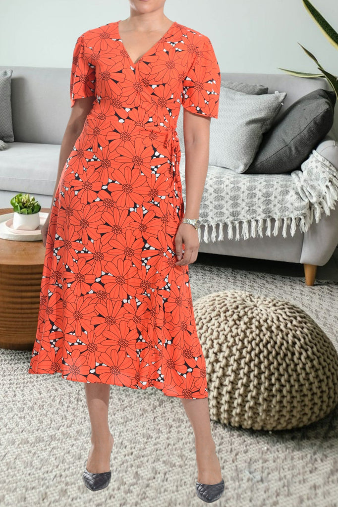 Orange Wrap Dress - StylePhase SA