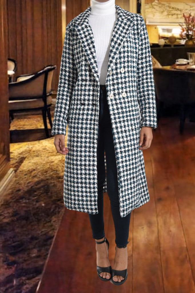 Patterned Button Front Long Coat - StylePhase SA