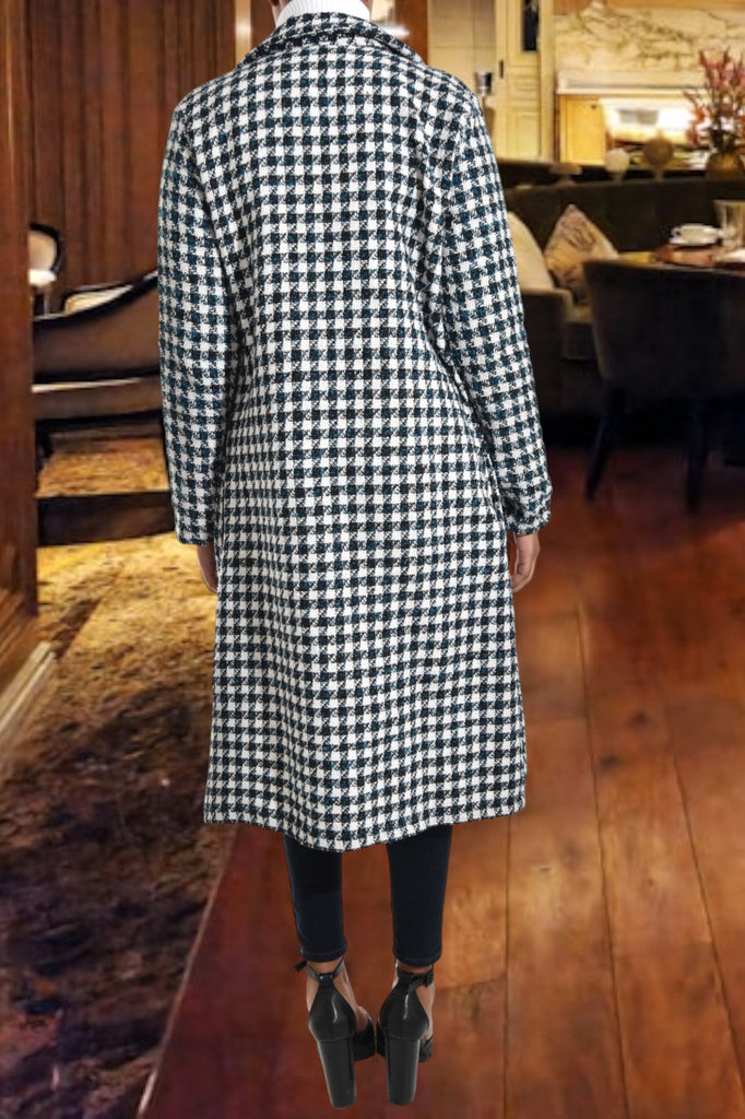 Patterned Button Front Long Coat - StylePhase SA