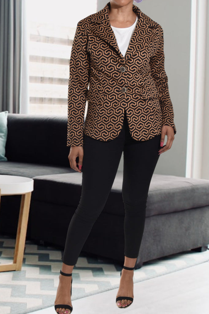 Patterned Dark Brown Blazer Coat - StylePhase SA