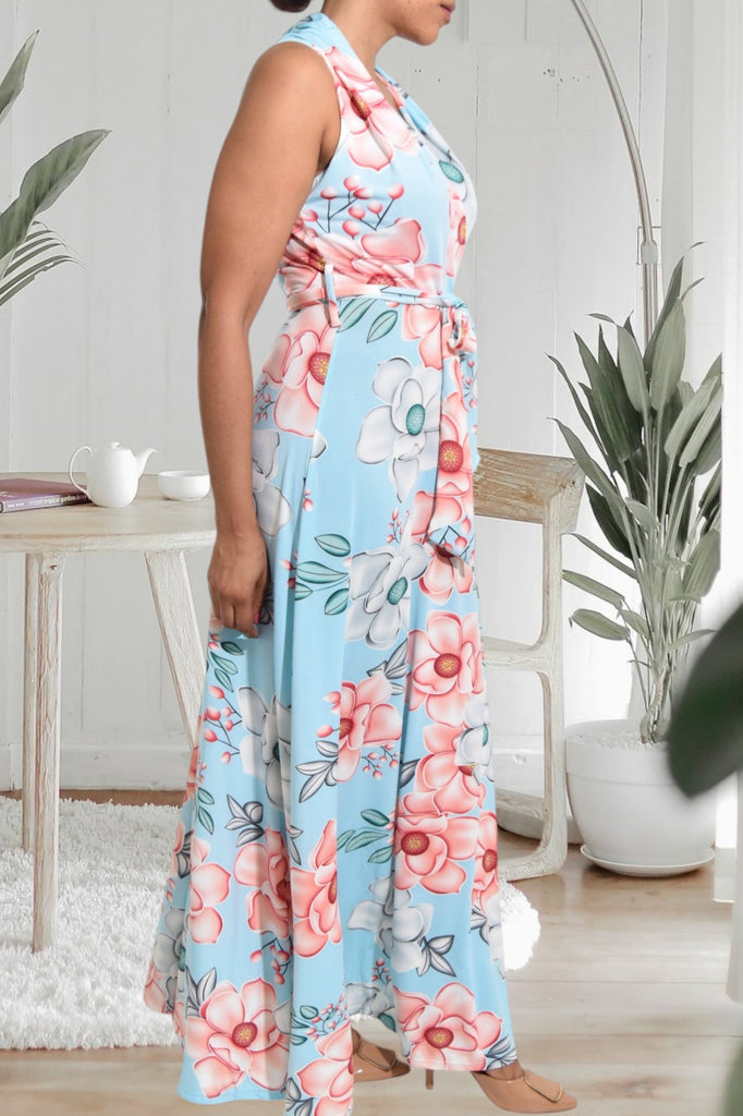 Peach Floral Halter Neck Dress - StylePhase SA