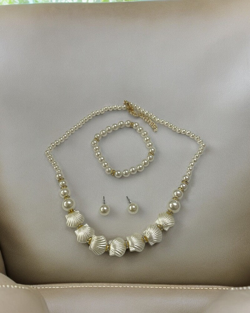 Pearl Necklace, Earrings & Bracelet Set - StylePhase SA