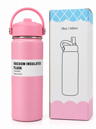 Pink vacuum insulated flask features and instructions