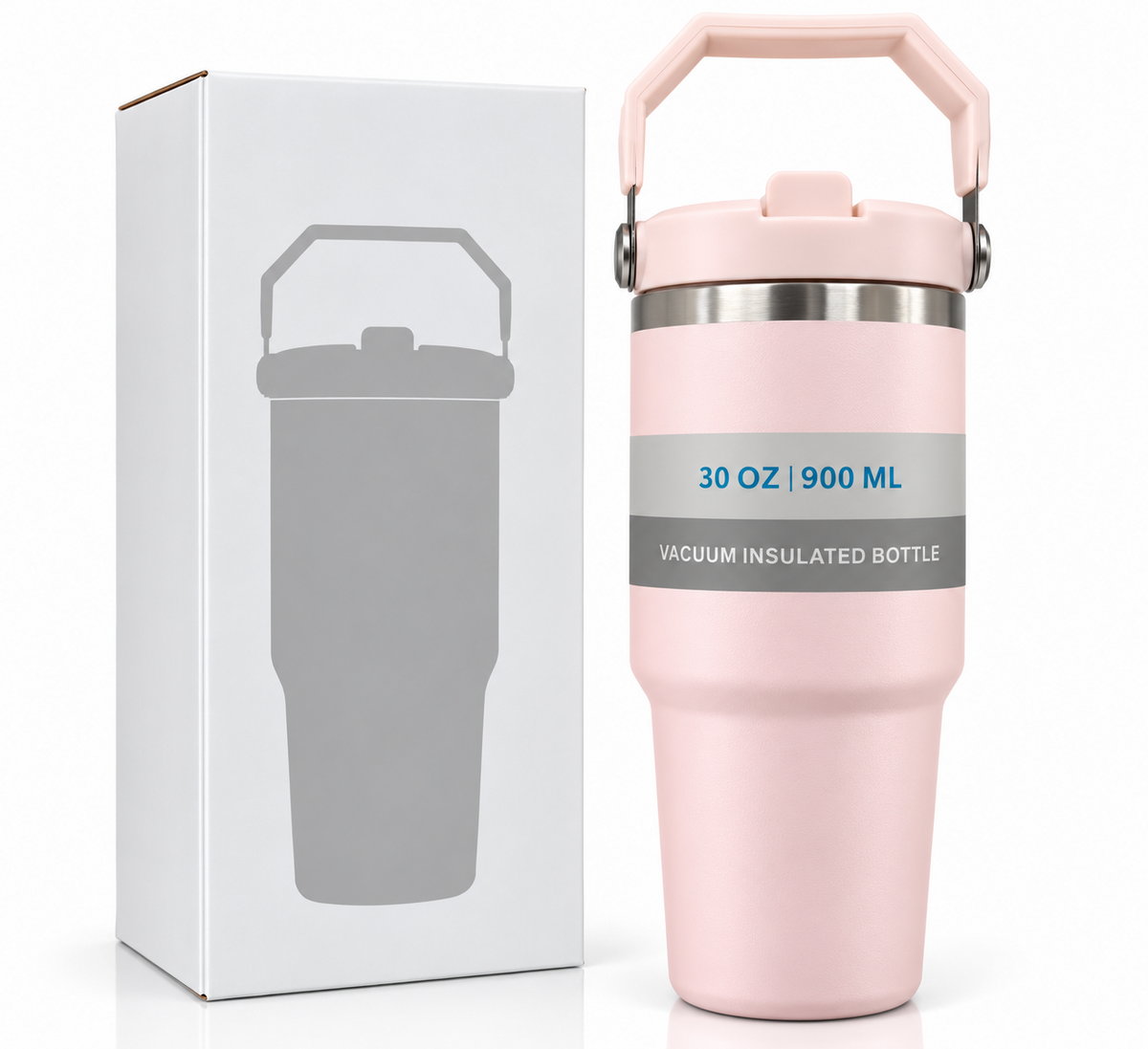 Light pink insulated bottle and box