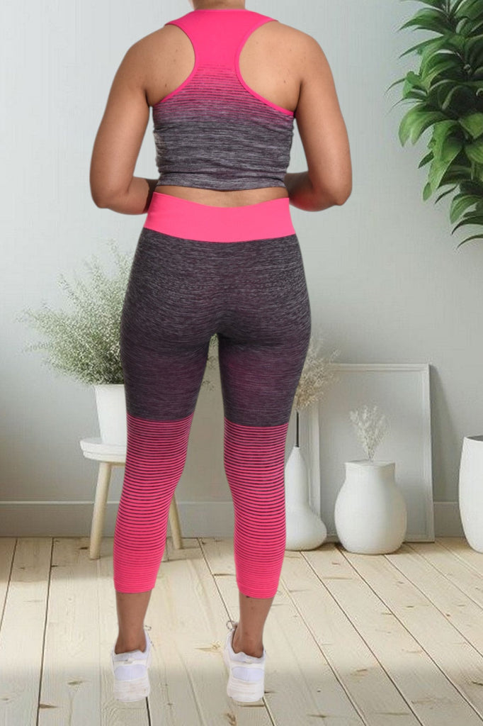 Pink And Grey Color Block 3/4 Activewear Set - StylePhase SA