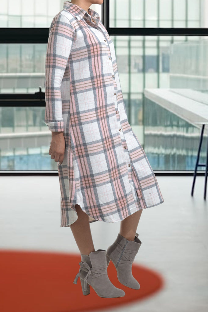 Pink And Grey Shirt Dress - StylePhase SA