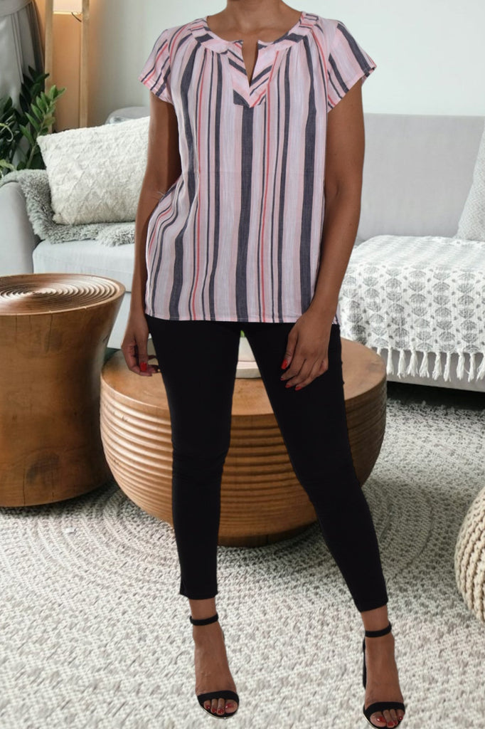 Pink And Grey Stripe Top - StylePhase SA