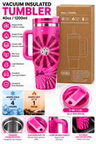 Pink Barbie print tumbler features