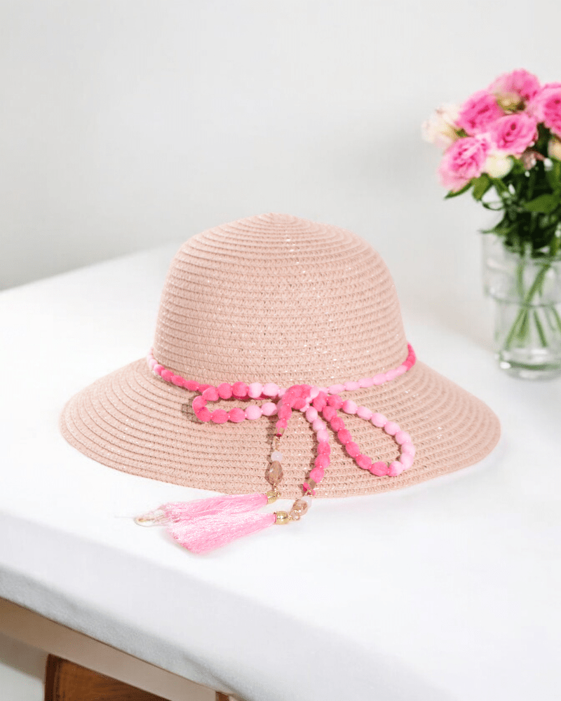 Pink Beaded Straw Hat - StylePhase SA