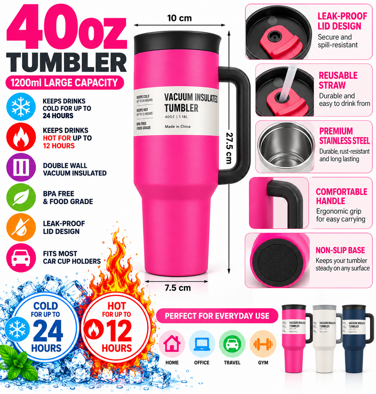 Pink and black tumbler with retail box