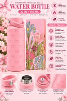 Pink bow stainless steel water bottle product features