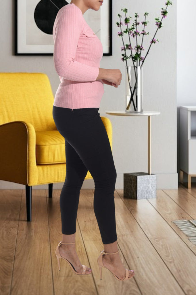 Pink Button V Neck Jersey Top - StylePhase SA