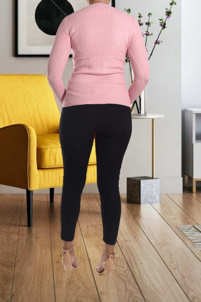 Pink Button V Neck Jersey Top - StylePhase SA