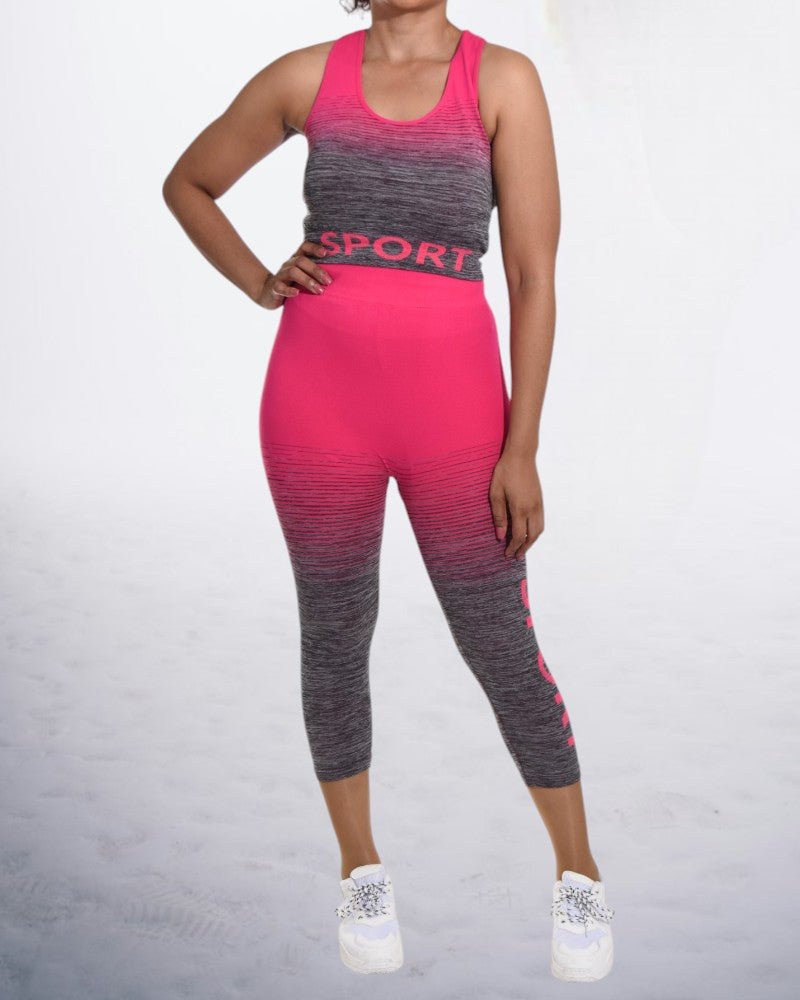 Pink Color Block 3/4 Activewear Set - StylePhase SA