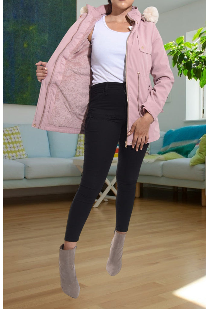 Pink Draw String Cream Hoody Jacket - StylePhase SA