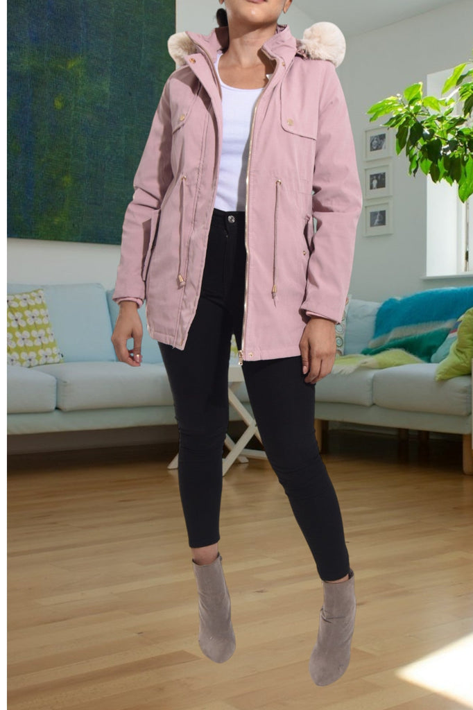 Pink Draw String Cream Hoody Jacket - StylePhase SA
