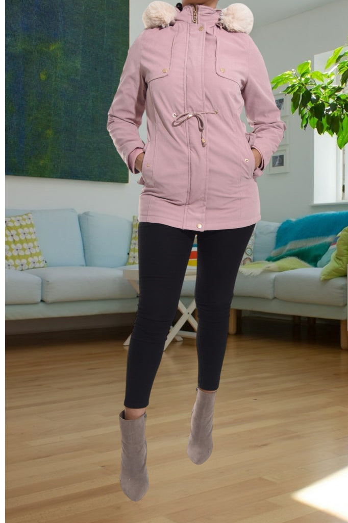 Pink Draw String Cream Hoody Jacket - StylePhase SA