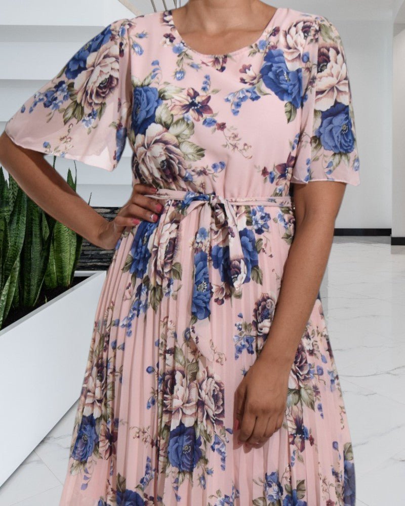 Pink Floral Flutter Sleeve Dress - StylePhase SA