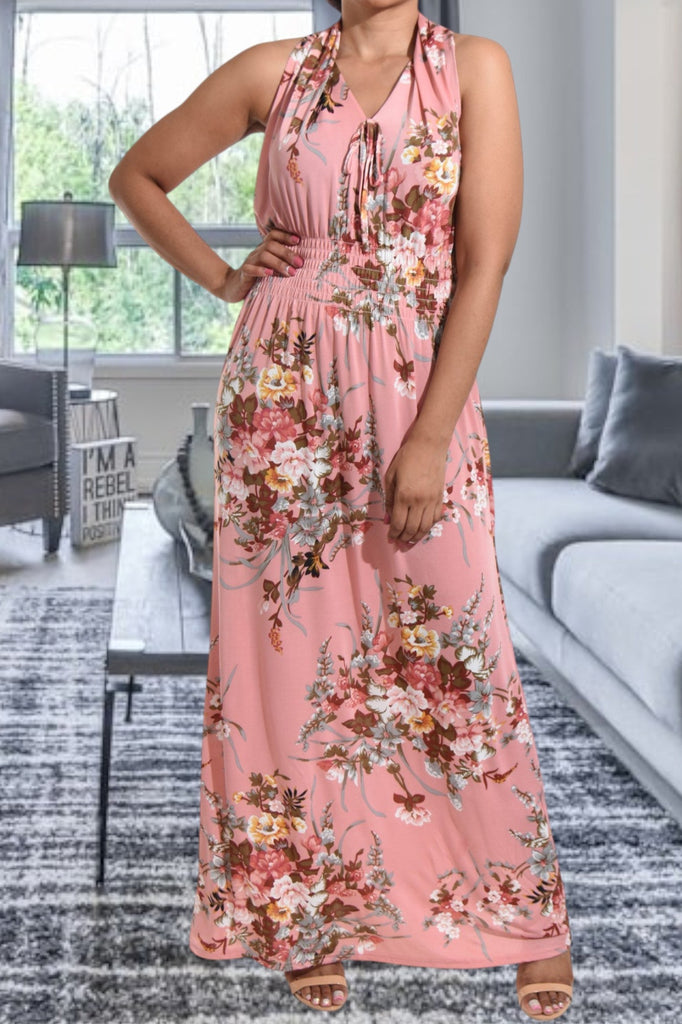 Pink Floral Halter Neck Dress - StylePhase SA