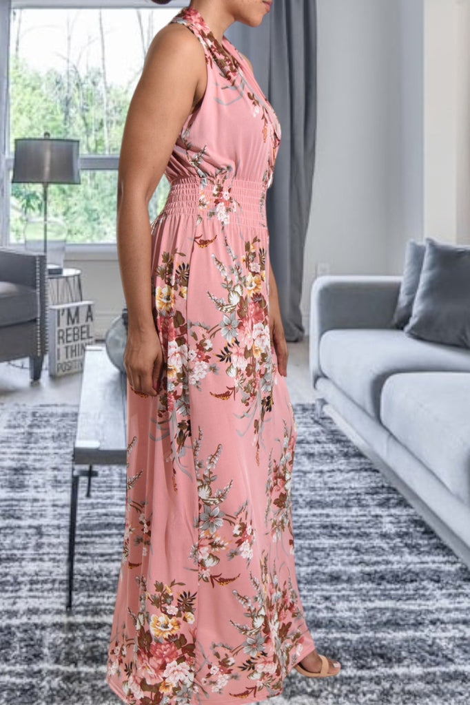 Pink Floral Halter Neck Dress - StylePhase SA