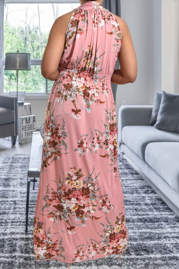 Pink Floral Halter Neck Dress - StylePhase SA