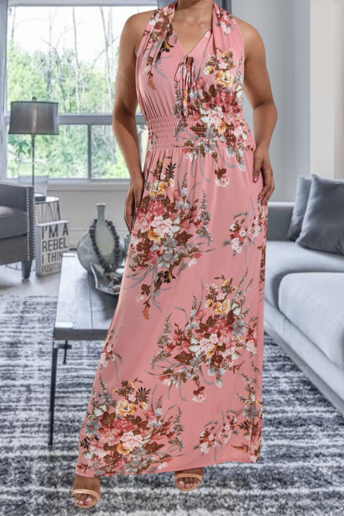 Pink Floral Halter Neck Dress - StylePhase SA