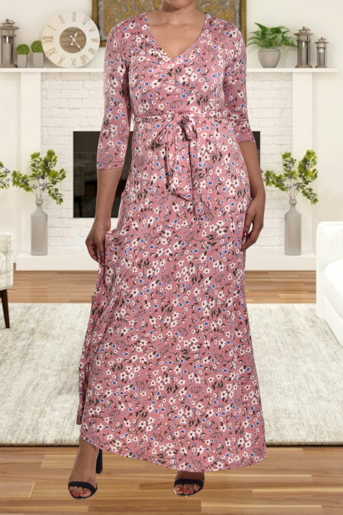 Pink Floral Maxi Tie Dress - StylePhase SA