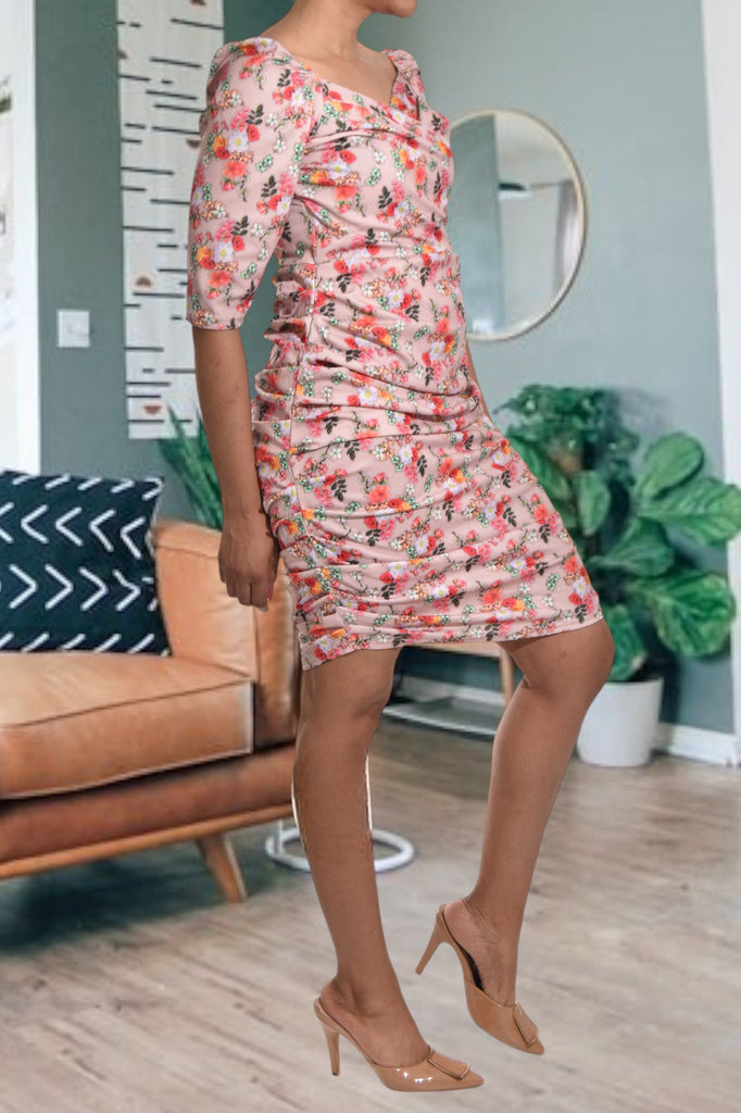 Pink Floral Ruche Dress - StylePhase SA