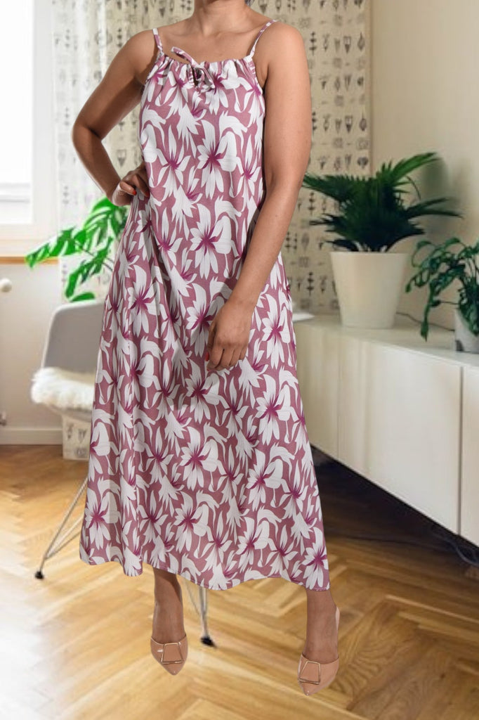 Pink Floral Strappy Maxi Tie Dress - StylePhase SA