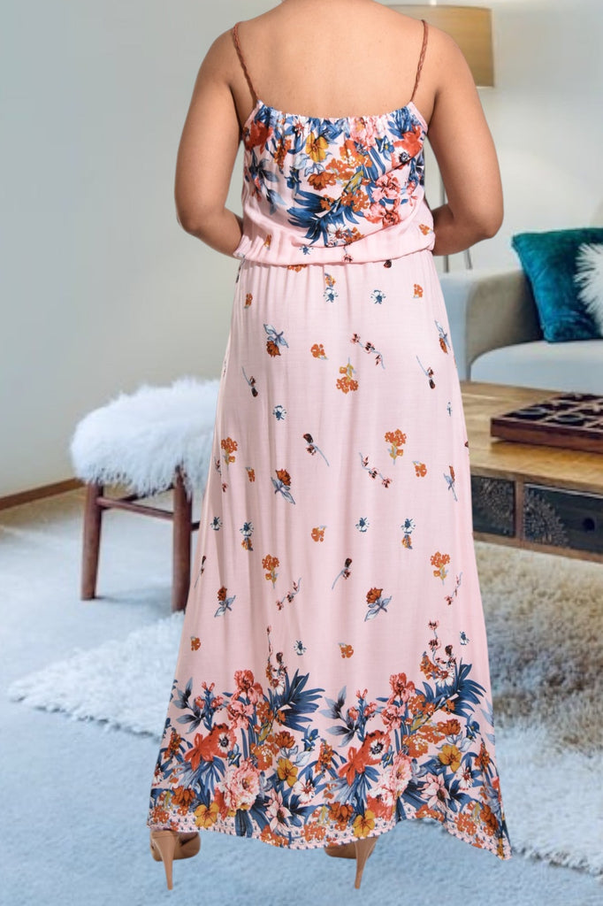 Pink Floral Strappy Maxi Tie Dress - StylePhase SA