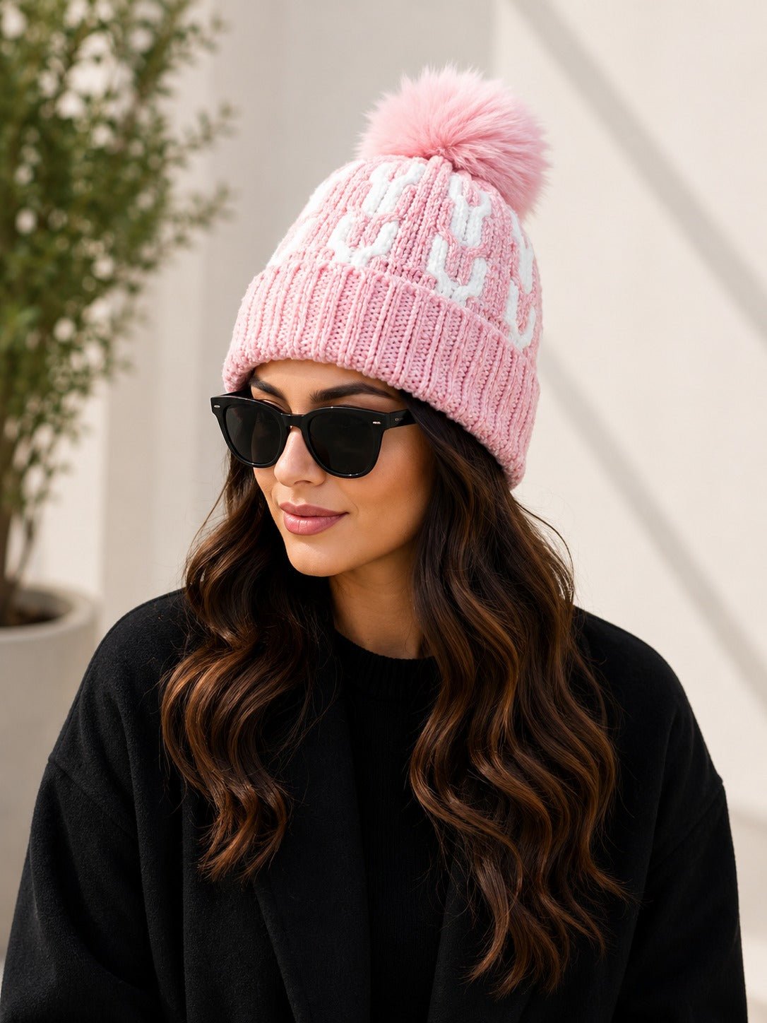 Pink Fluffy Faux Fur Pom Ponm Beanie - StylePhase SA