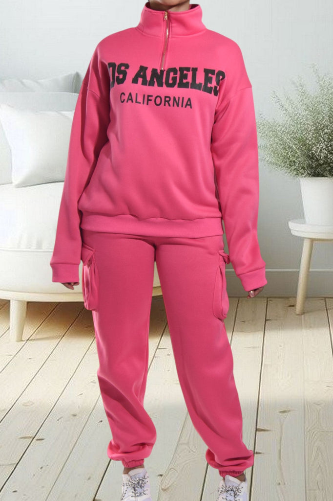 Pink Graphic Pocket Tracksuit Set - StylePhase SA