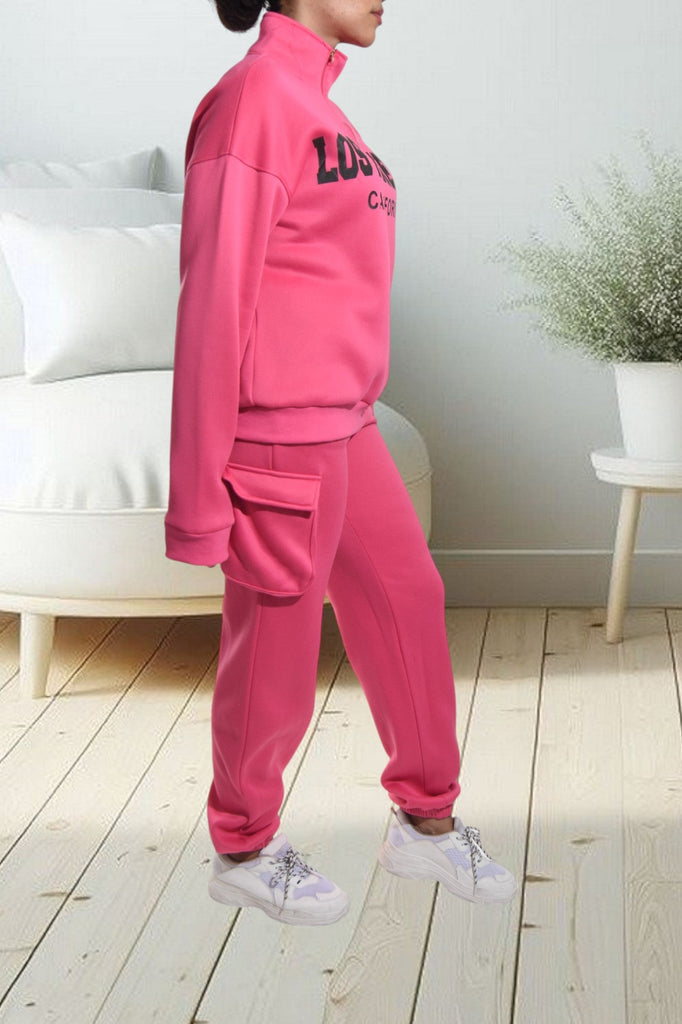 Pink Graphic Pocket Tracksuit Set - StylePhase SA