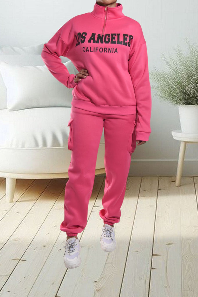 Pink Graphic Pocket Tracksuit Set - StylePhase SA