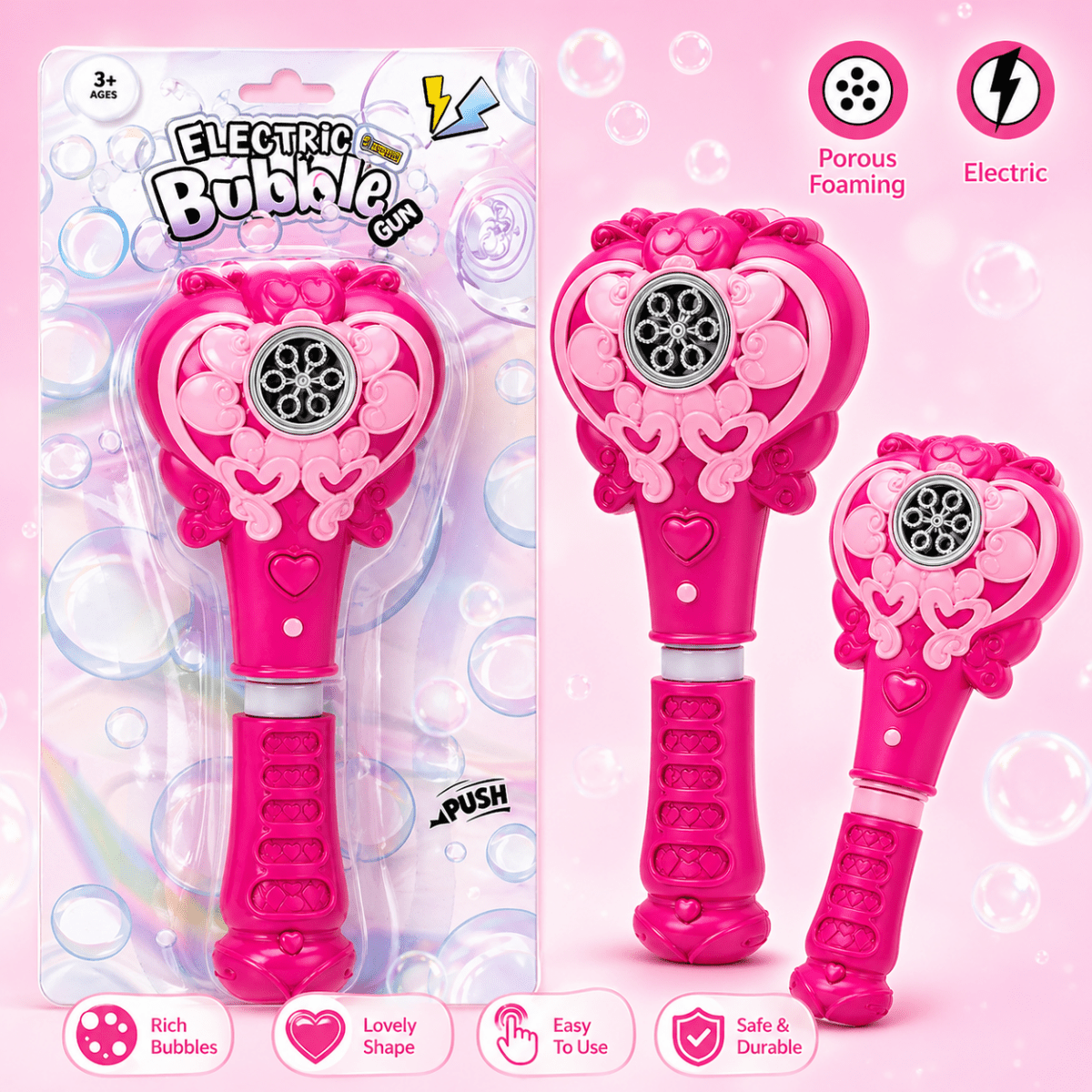 Pink Heart Electric Bubble Wand - Home Phase