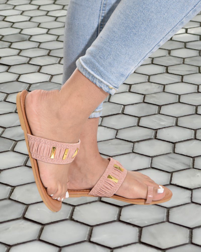 Pink Leather Flat Sandals - StylePhase SA