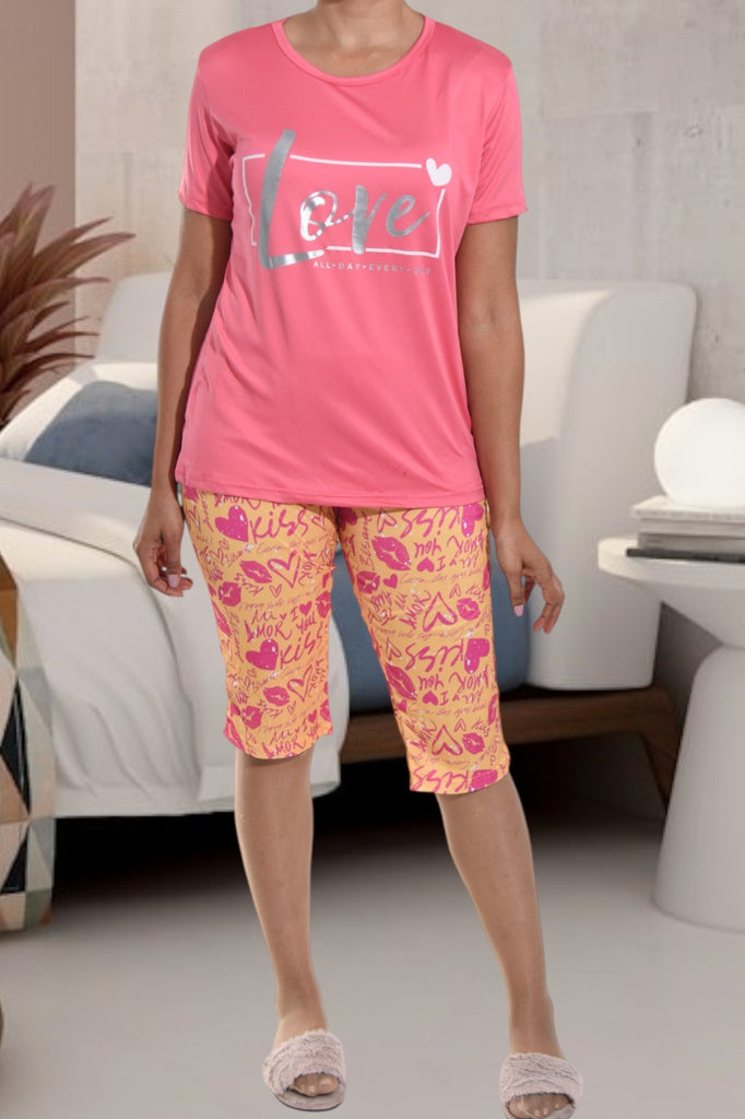 Pink Love Print 3/4 Pj Set - StylePhase SA