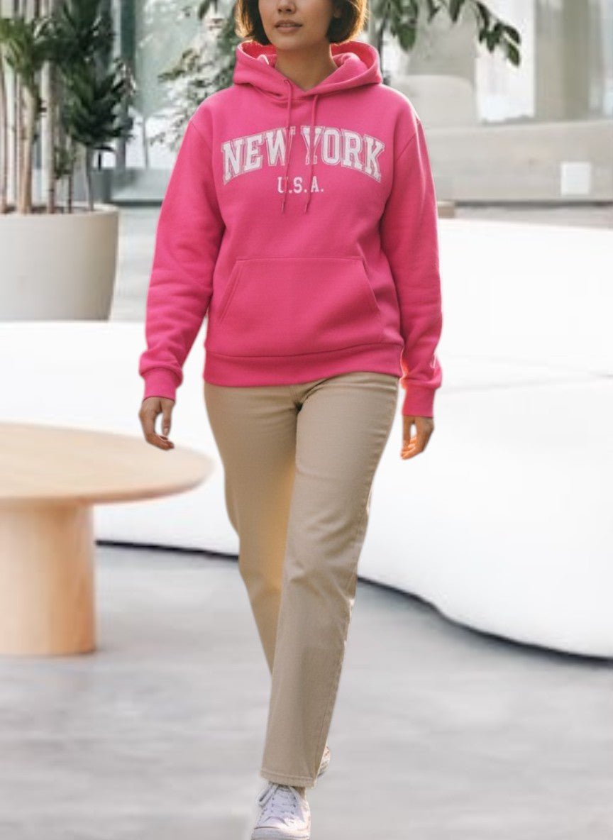 Pink New York Fleece Hoody Top - StylePhase SA