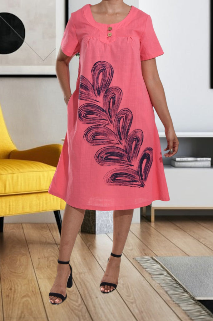 Pink Printed Midi Pocket Dress - StylePhase SA