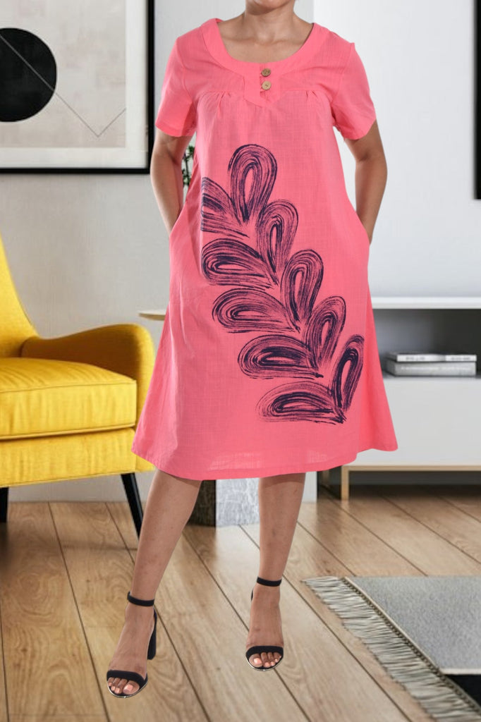 Pink Printed Midi Pocket Dress - StylePhase SA