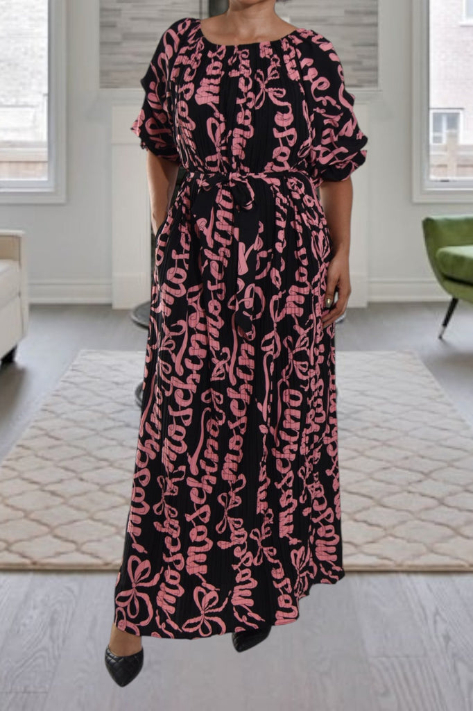 Pink Printed Puff Sleeve Pocket Maxi Dress - StylePhase SA