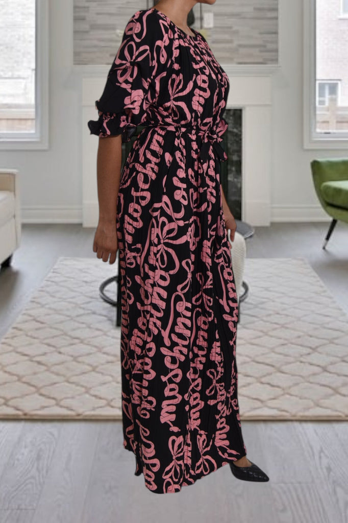 Pink Printed Puff Sleeve Pocket Maxi Dress - StylePhase SA